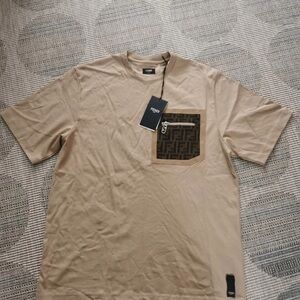 Fendi Beige T-Shirt with Patterned Pocket